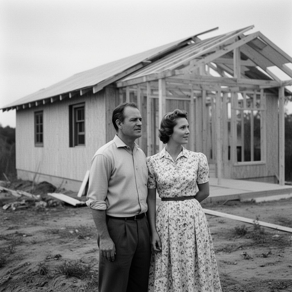 A family in front of the house they built